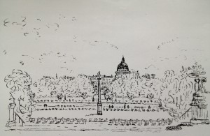 Luxembourg Gardens, Paris, pen and ink