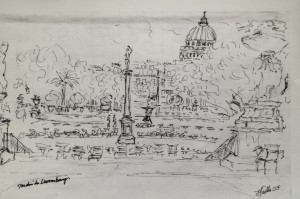 Luxembourg Gardens, pen and ink